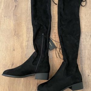Black over the knee faux suede boots